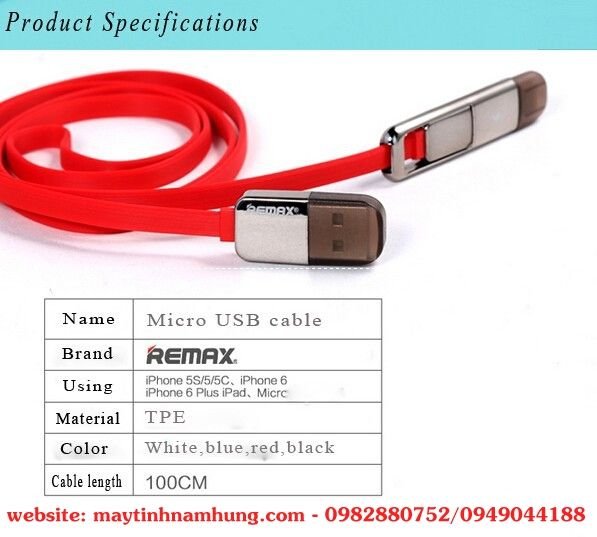 Cáp sạc iphone 5/5s/6/6s/7 và điện thoại android chân micro USB Remax Transformer